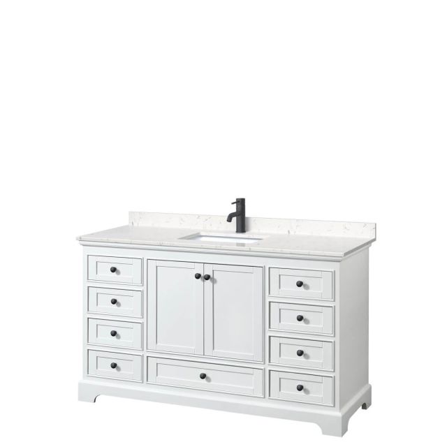 Wyndham Collection Deborah 60 inch Single Bathroom Vanity in White with Carrara Cultured Marble Countertop, Undermount Square Sink and Matte Black Trim WCS202060SWBC2UNSMXX