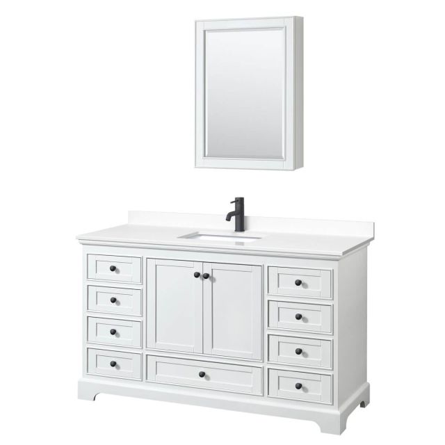 Wyndham Collection Deborah 60 inch Single Bathroom Vanity in White with White Cultured Marble Countertop, Undermount Square Sink, Matte Black Trim and Medicine Cabinet WCS202060SWBWCUNSMED