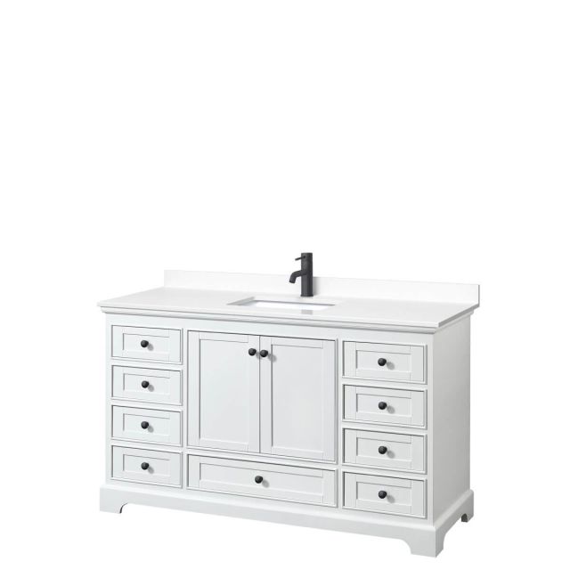 Wyndham Collection Deborah 60 inch Single Bathroom Vanity in White with White Cultured Marble Countertop, Undermount Square Sink and Matte Black Trim WCS202060SWBWCUNSMXX