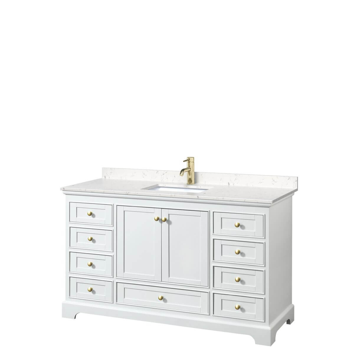 Wyndham Collection Deborah 60 inch Single Bathroom Vanity in White with Carrara Cultured Marble Countertop, Undermount Square Sink, Brushed Gold Trim and No Mirror - WCS202060SWGC2UNSMXX