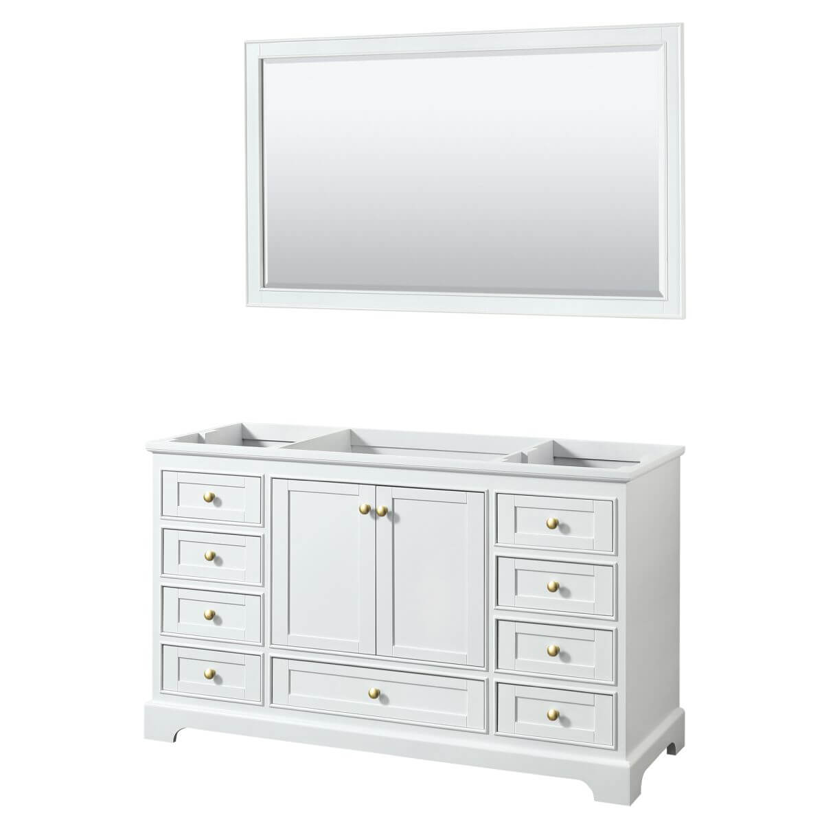 Wyndham Collection Deborah 60 inch Single Bathroom Vanity in White with 58 inch Mirror, Brushed Gold Trim, No Countertop and No Sink - WCS202060SWGCXSXXM58