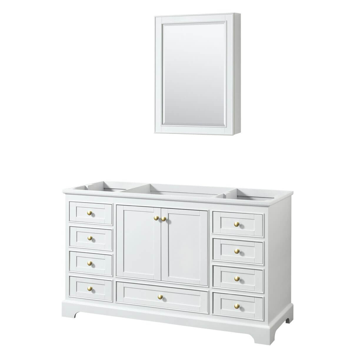 Wyndham Collection Deborah 60 inch Single Bathroom Vanity in White with Medicine Cabinet, Brushed Gold Trim, No Countertop and No Sink - WCS202060SWGCXSXXMED