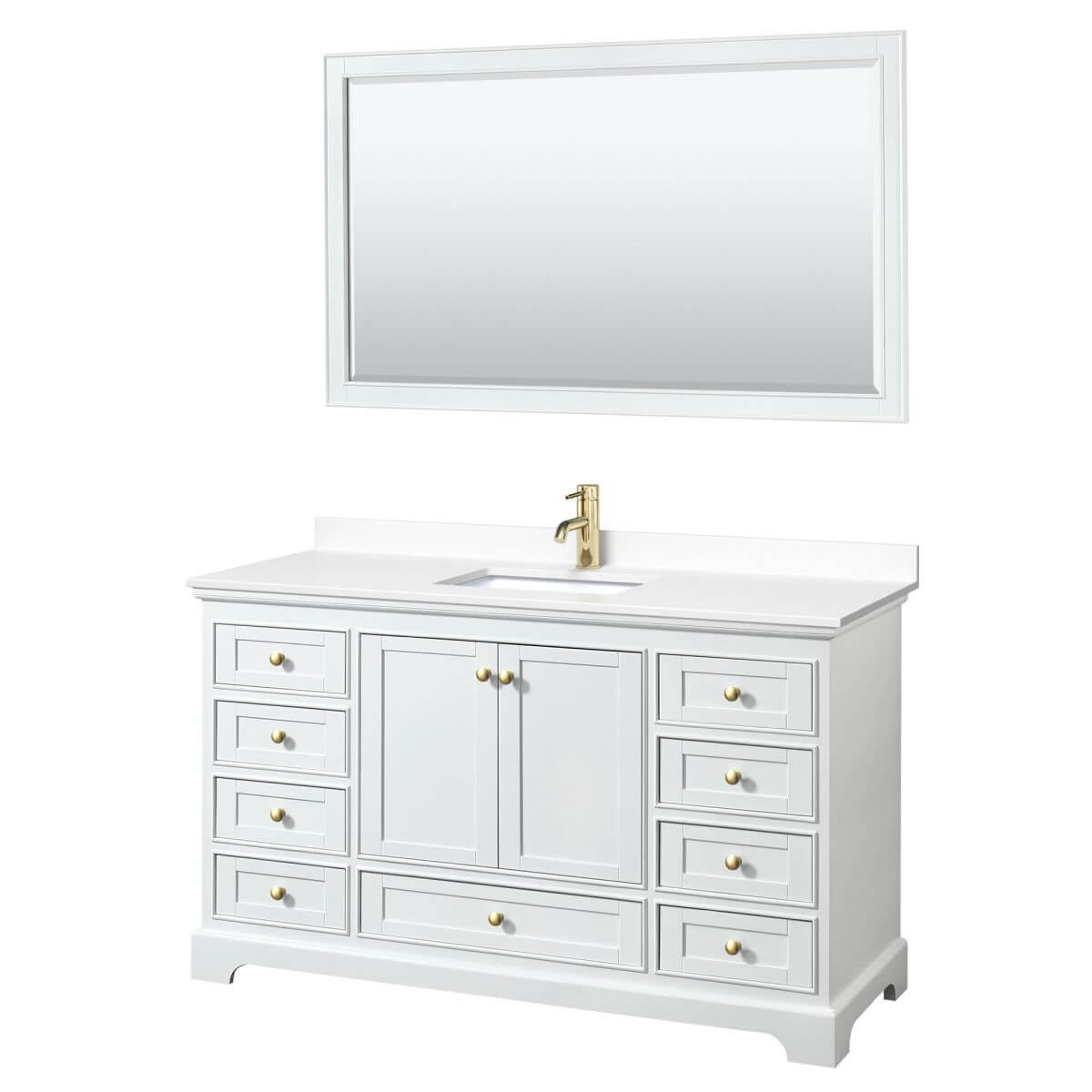 Wyndham Collection Deborah 60 inch Single Bathroom Vanity in White with White Cultured Marble Countertop, Undermount Square Sink, Brushed Gold Trim and 58 inch Mirror - WCS202060SWGWCUNSM58