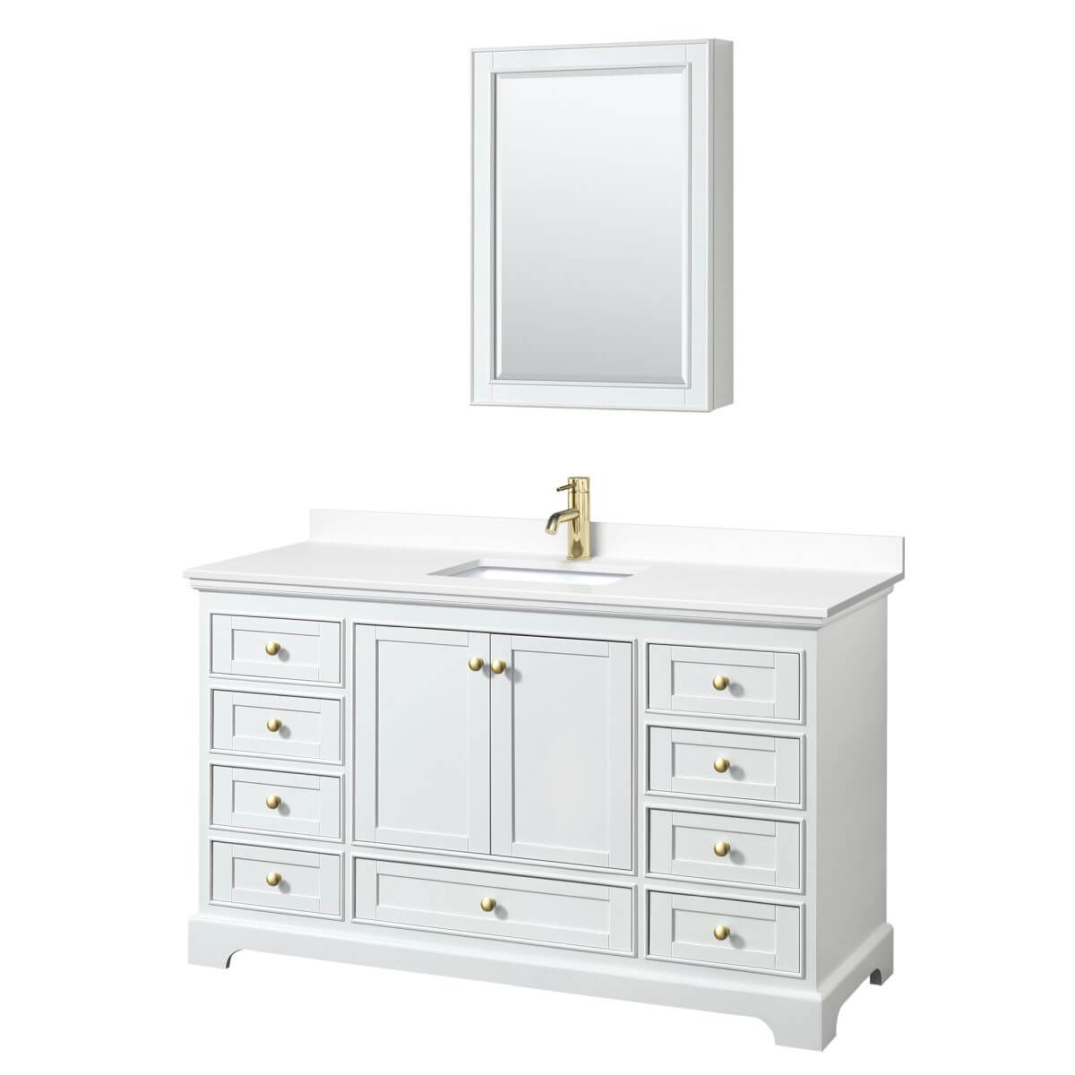 Wyndham Collection Deborah 60 inch Single Bathroom Vanity in White with White Cultured Marble Countertop, Undermount Square Sink, Brushed Gold Trim and Medicine Cabinet - WCS202060SWGWCUNSMED