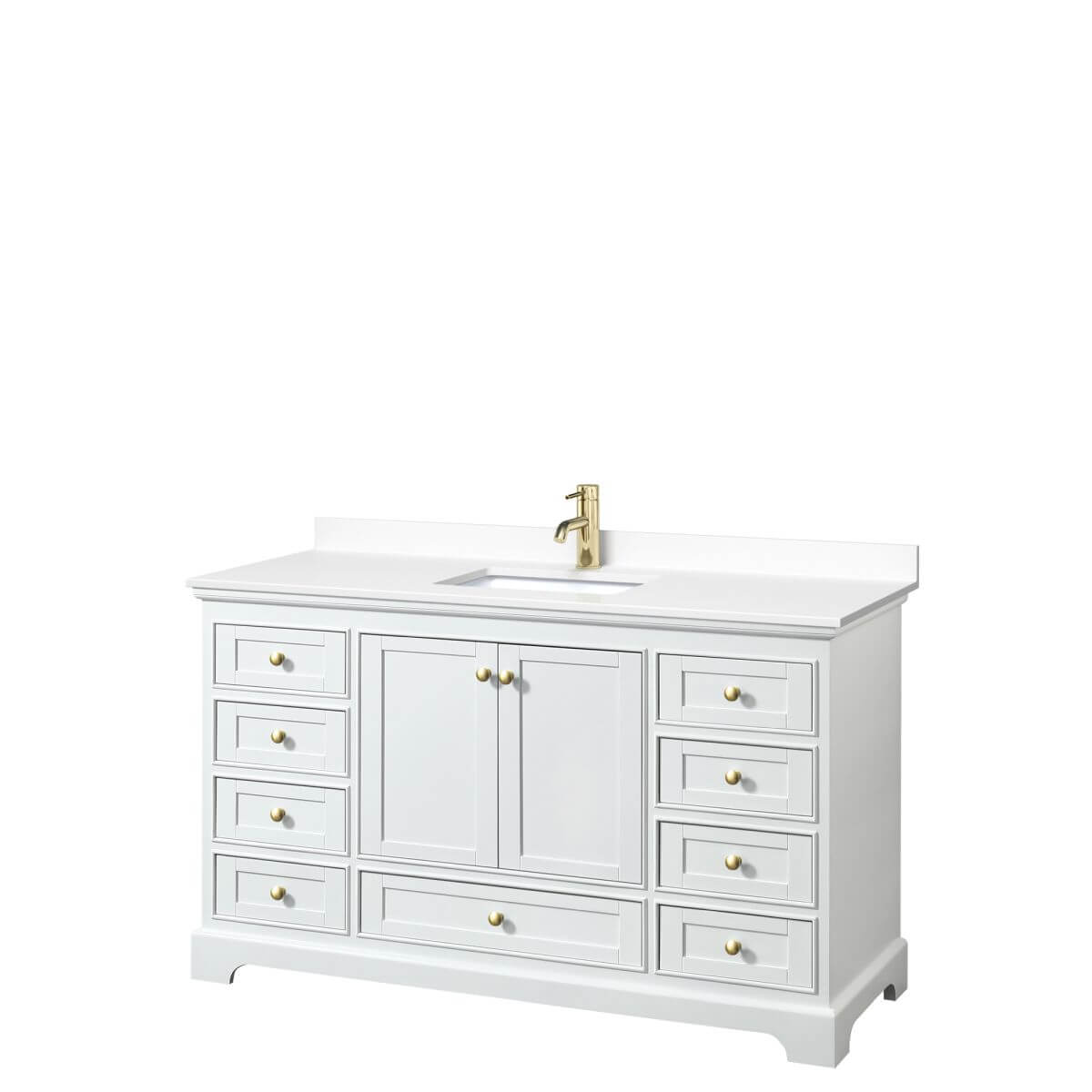 Wyndham Collection Deborah 60 inch Single Bathroom Vanity in White with White Cultured Marble Countertop, Undermount Square Sink, Brushed Gold Trim and No Mirror - WCS202060SWGWCUNSMXX
