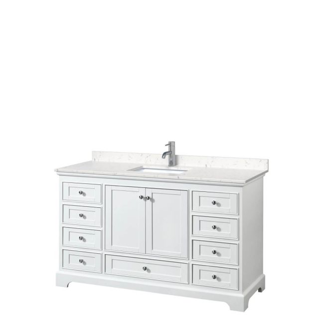 Wyndham Collection Deborah 60 inch Single Bathroom Vanity in White with Light-Vein Carrara Cultured Marble Countertop, Undermount Square Sink and No Mirror - WCS202060SWHC2UNSMXX