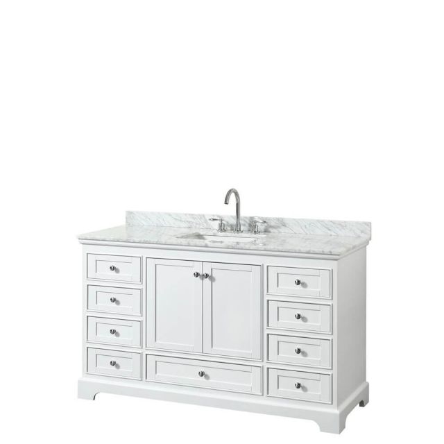 Wyndham Collection Deborah 60 Inch Single Bath Vanity In White With White Carrara Marble Countertop With Undermount Square Sink - WCS202060SWHCMUNSMXX