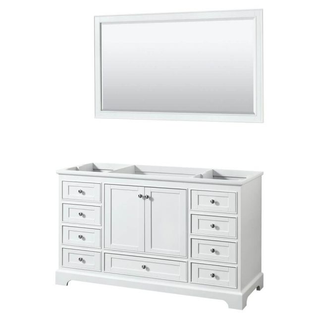 Wyndham Collection Deborah 60 Inch Single Bath Vanity In White and 58 Inch Mirror - WCS202060SWHCXSXXM58