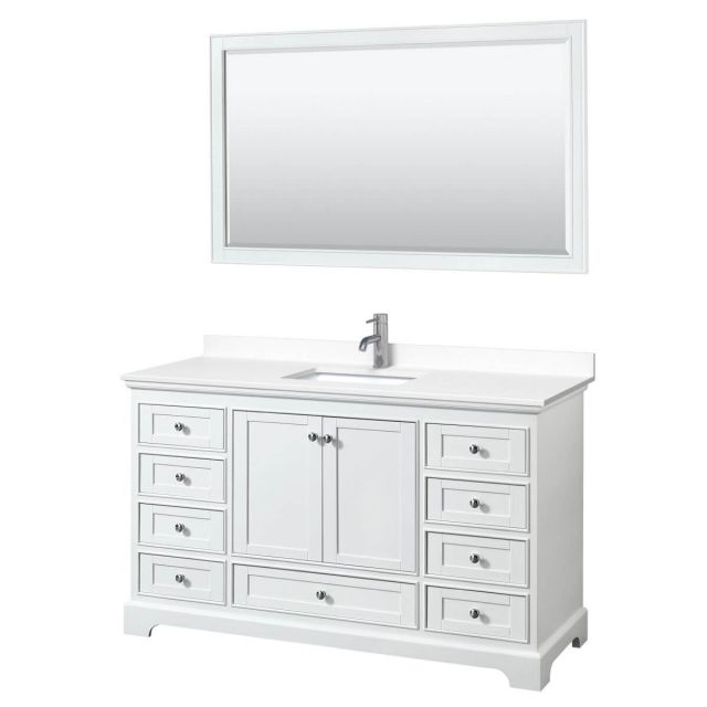 Wyndham Collection Deborah 60 inch Single Bathroom Vanity in White with White Cultured Marble Countertop, Undermount Square Sink and 58 inch Mirror - WCS202060SWHWCUNSM58