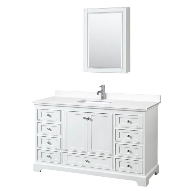 Wyndham Collection Deborah 60 inch Single Bathroom Vanity in White with White Cultured Marble Countertop, Undermount Square Sink and Medicine Cabinet - WCS202060SWHWCUNSMED