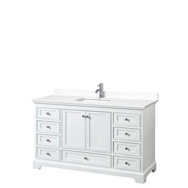 Wyndham Collection Deborah 60 inch Single Bathroom Vanity in White with White Cultured Marble Countertop, Undermount Square Sink and No Mirror - WCS202060SWHWCUNSMXX