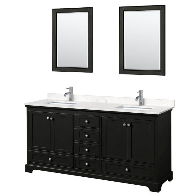 Wyndham Collection Deborah 72 inch Double Bathroom Vanity in Dark Espresso with Light-Vein Carrara Cultured Marble Countertop, Undermount Square Sinks and 24 inch Mirrors - WCS202072DDEC2UNSM24