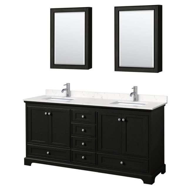 Wyndham Collection Deborah 72 inch Double Bathroom Vanity in Dark Espresso with Light-Vein Carrara Cultured Marble Countertop, Undermount Square Sinks and Medicine Cabinets - WCS202072DDEC2UNSMED