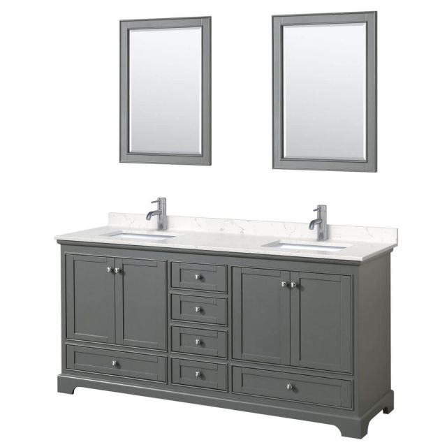 Wyndham Collection Deborah 72 inch Double Bathroom Vanity in Dark Gray with Light-Vein Carrara Cultured Marble Countertop, Undermount Square Sinks and 24 inch Mirrors - WCS202072DKGC2UNSM24