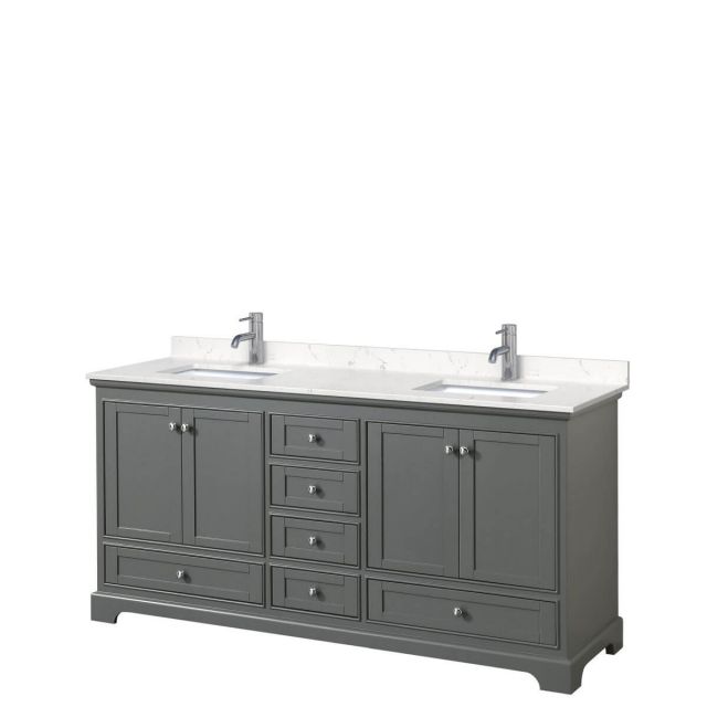 Wyndham Collection Deborah 72 inch Double Bathroom Vanity in Dark Gray with Light-Vein Carrara Cultured Marble Countertop, Undermount Square Sinks and No Mirrors - WCS202072DKGC2UNSMXX