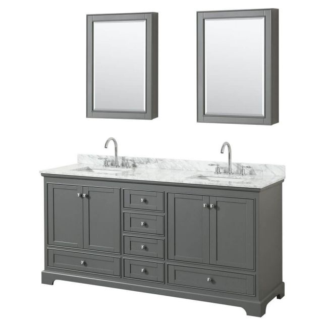 Wyndham Collection Deborah 72 Inch Double Bath Vanity In Dark Gray With White Carrara Marble Countertop With Undermount Square Sink With Medicine Cabinet - WCS202072DKGCMUNSMED