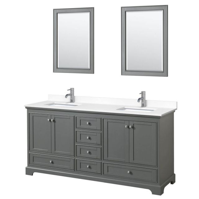 Wyndham Collection Deborah 72 inch Double Bathroom Vanity in Dark Gray with White Cultured Marble Countertop, Undermount Square Sinks and 24 inch Mirrors - WCS202072DKGWCUNSM24