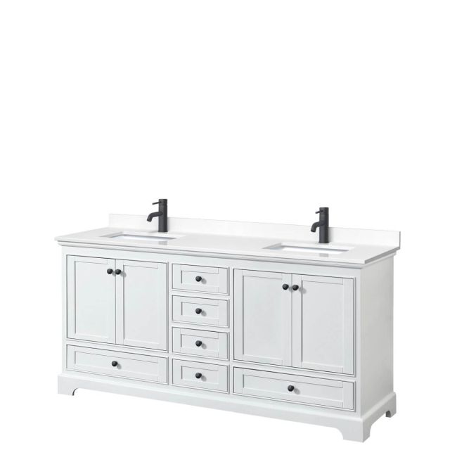 Wyndham Collection Deborah 72 inch Double Bathroom Vanity in White with White Cultured Marble Countertop, Undermount Square Sinks and Matte Black Trim WCS202072DWBWCUNSMXX