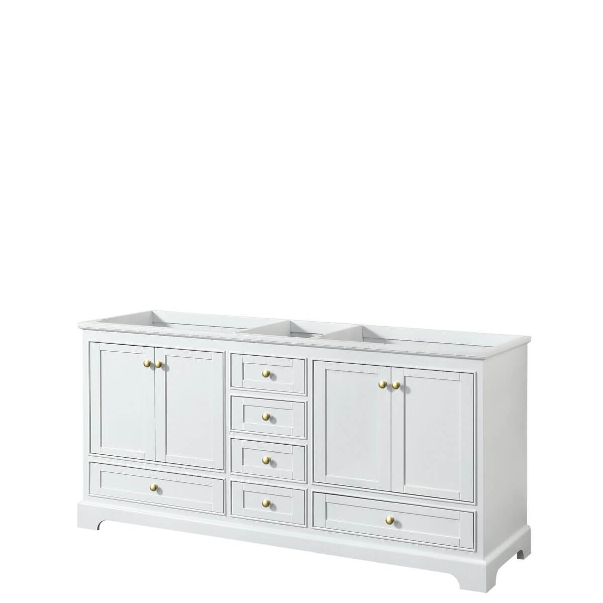 Wyndham Collection Deborah 72 inch Double Bathroom Vanity in White with Brushed Gold Trim, No Countertop, No Sinks and No Mirrors - WCS202072DWGCXSXXMXX