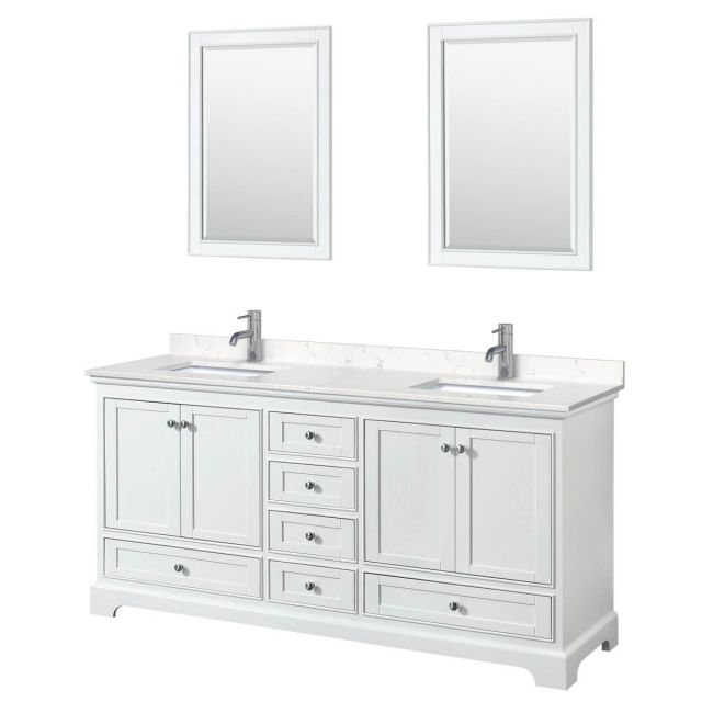 Wyndham Collection Deborah 72 inch Double Bathroom Vanity in White with Light-Vein Carrara Cultured Marble Countertop, Undermount Square Sinks and 24 inch Mirrors - WCS202072DWHC2UNSM24