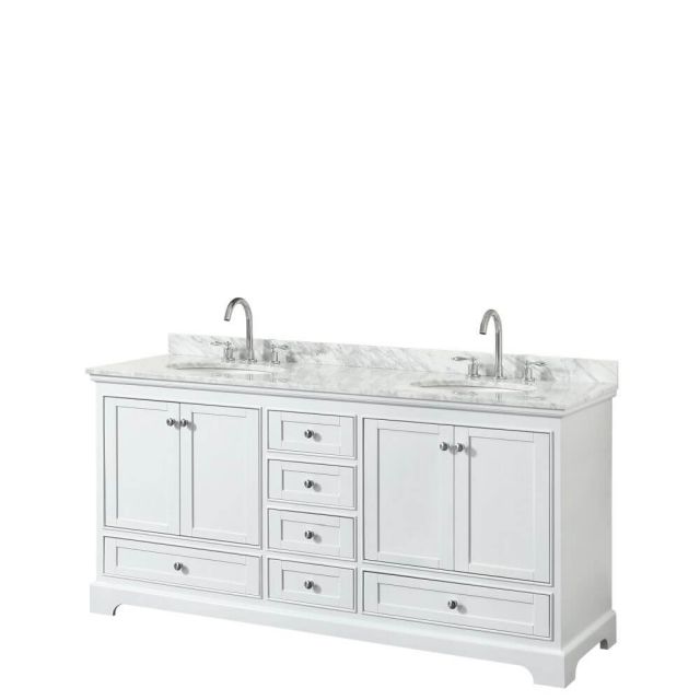 Wyndham Collection Deborah 72 inch Double Bath Vanity in White with White Carrara Marble Countertop and Undermount Oval Sinks - WCS202072DWHCMUNOMXX