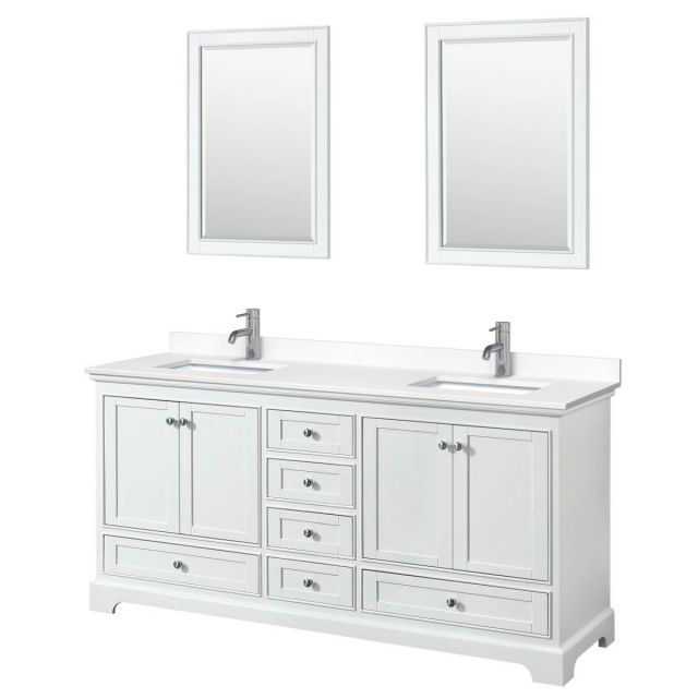 Wyndham Collection Deborah 72 inch Double Bathroom Vanity in White with White Cultured Marble Countertop, Undermount Square Sinks and 24 inch Mirrors - WCS202072DWHWCUNSM24