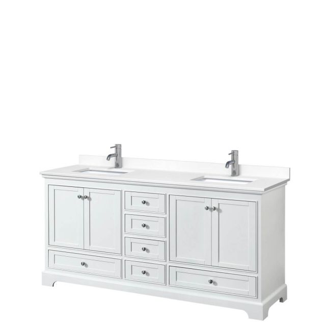 Wyndham Collection Deborah 72 inch Double Bathroom Vanity in White with White Cultured Marble Countertop, Undermount Square Sinks and No Mirrors - WCS202072DWHWCUNSMXX