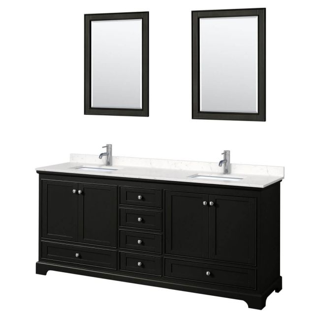 Wyndham Collection Deborah 80 inch Double Bathroom Vanity in Dark Espresso with Light-Vein Carrara Cultured Marble Countertop, Undermount Square Sinks and 24 inch Mirrors - WCS202080DDEC2UNSM24