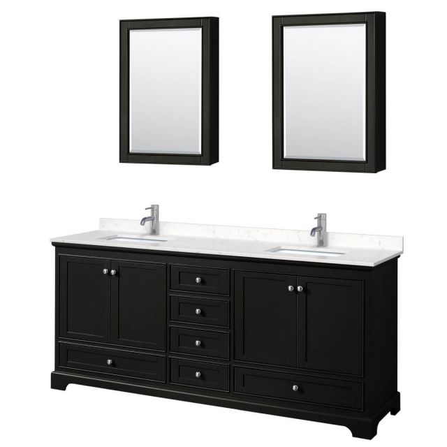 Wyndham Collection Deborah 80 inch Double Bathroom Vanity in Dark Espresso with Light-Vein Carrara Cultured Marble Countertop, Undermount Square Sinks and Medicine Cabinets - WCS202080DDEC2UNSMED