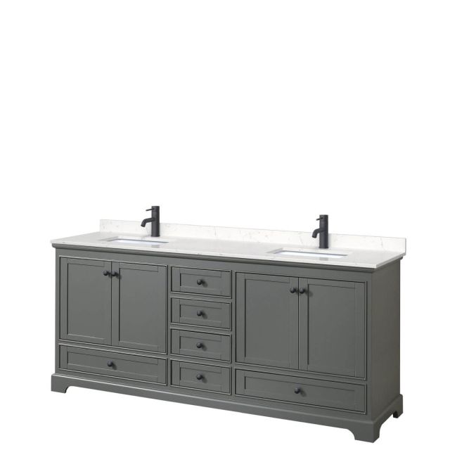 Wyndham Collection Deborah 80 inch Double Bathroom Vanity in Dark Gray with Carrara Cultured Marble Countertop, Undermount Square Sinks and Matte Black Trim WCS202080DGBC2UNSMXX