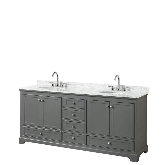Wyndham Collection Deborah 80 inch Double Bath Vanity in Dark Gray with White Carrara Marble Countertop and Undermount Oval Sinks - WCS202080DKGCMUNOMXX