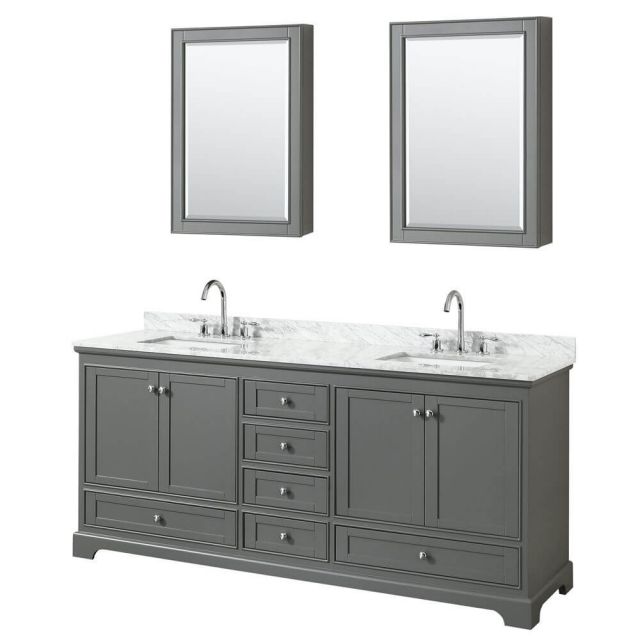 Wyndham Collection Deborah 80 Inch Double Bath Vanity In Dark Gray With White Carrara Marble Countertop With Undermount Square Sink With Medicine Cabinet - WCS202080DKGCMUNSMED
