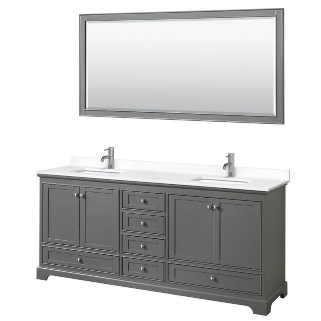 Wyndham Collection Deborah 80 inch Double Bathroom Vanity in Dark Gray with White Cultured Marble Countertop, Undermount Square Sinks and 70 inch Mirror - WCS202080DKGWCUNSM70