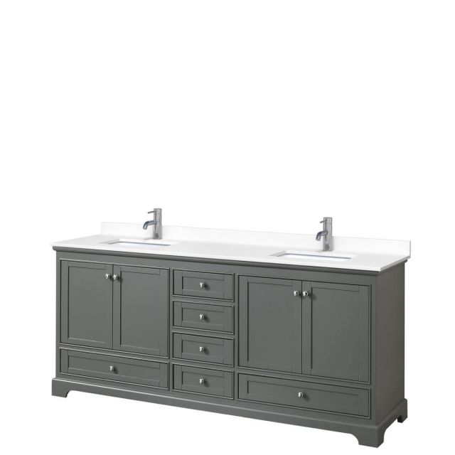 Wyndham Collection Deborah 80 inch Double Bathroom Vanity in Dark Gray with White Cultured Marble Countertop, Undermount Square Sinks and No Mirrors - WCS202080DKGWCUNSMXX