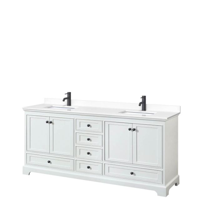 Wyndham Collection Deborah 80 inch Double Bathroom Vanity in White with White Cultured Marble Countertop, Undermount Square Sinks and Matte Black Trims WCS202080DWBWCUNSMXX