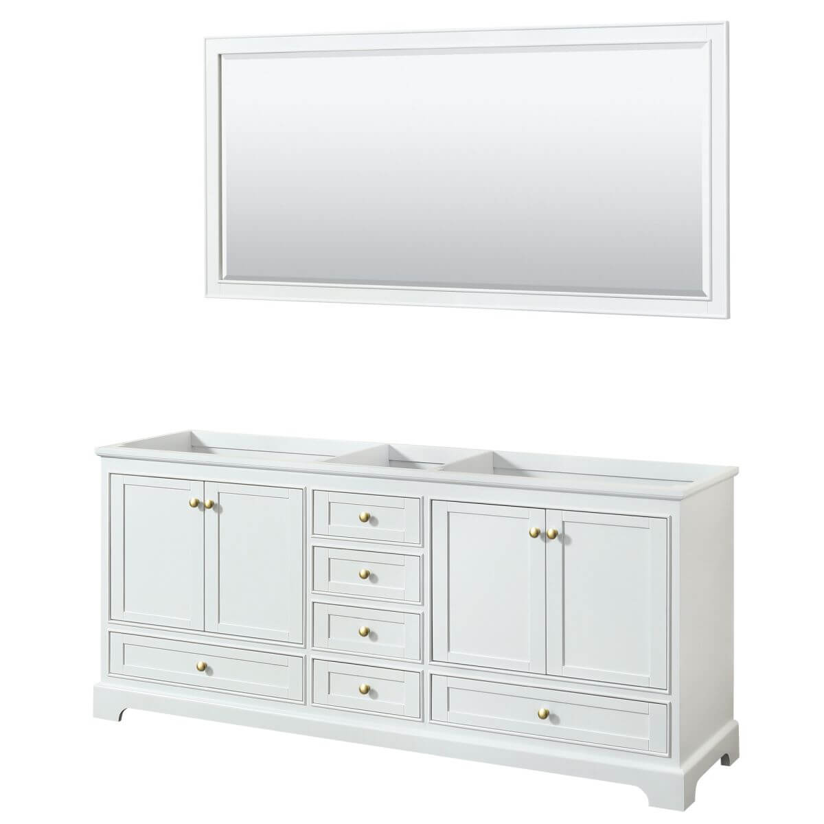 Wyndham Collection Deborah 80 inch Double Bathroom Vanity in White with 70 inch Mirror, Brushed Gold Trim, No Countertop and No Sinks - WCS202080DWGCXSXXM70