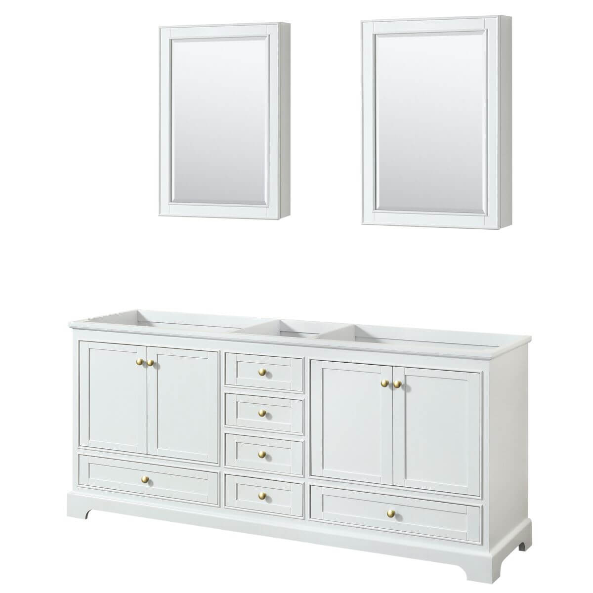 Wyndham Collection Deborah 80 inch Double Bathroom Vanity in White with Medicine Cabinets, Brushed Gold Trim, No Countertop and No Sinks - WCS202080DWGCXSXXMED