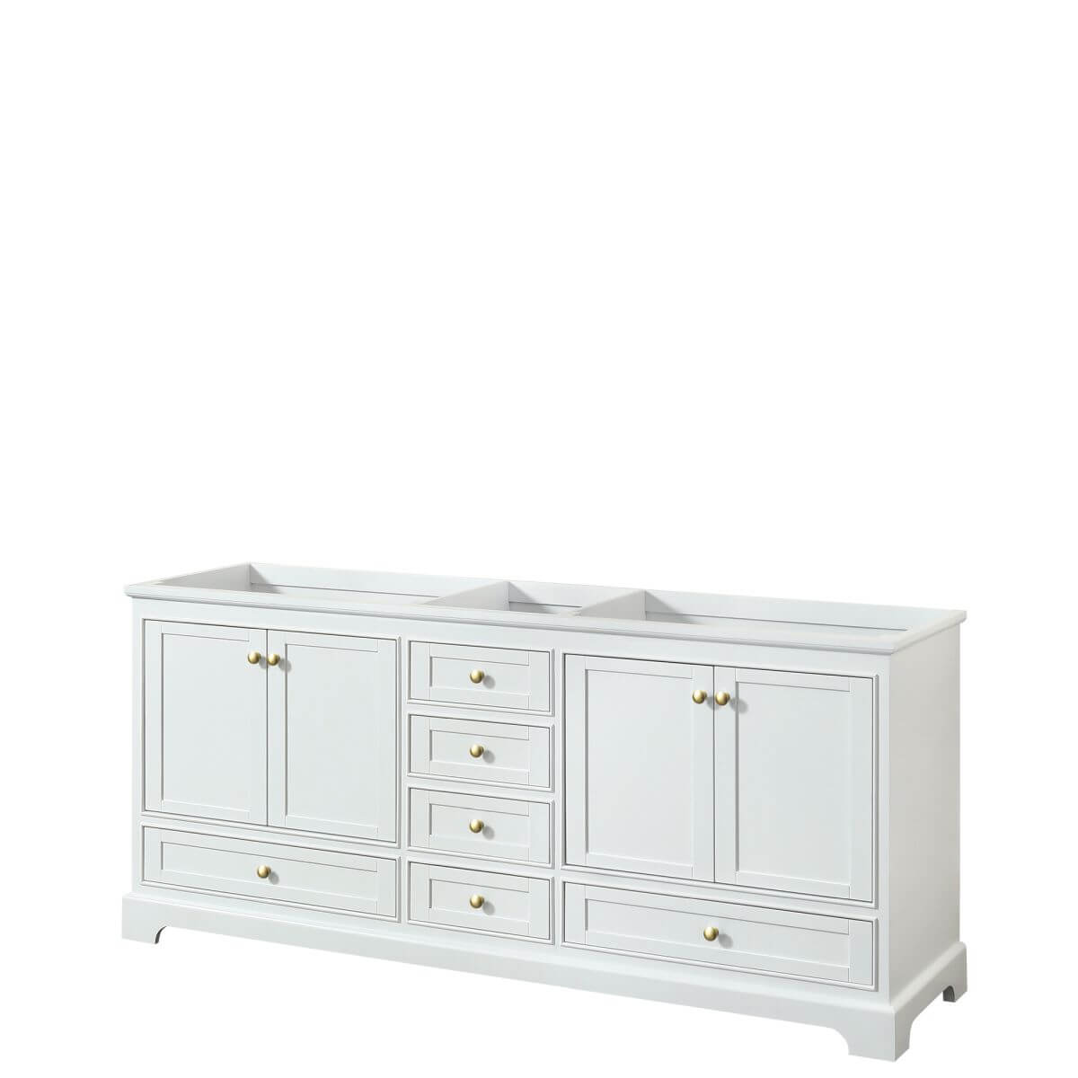 Wyndham Collection Deborah 80 inch Double Bathroom Vanity in White with Brushed Gold Trim, No Countertop, No Sinks and No Mirrors - WCS202080DWGCXSXXMXX