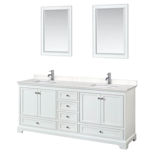 Wyndham Collection Deborah 80 inch Double Bathroom Vanity in White with Light-Vein Carrara Cultured Marble Countertop, Undermount Square Sinks and 24 inch Mirrors - WCS202080DWHC2UNSM24