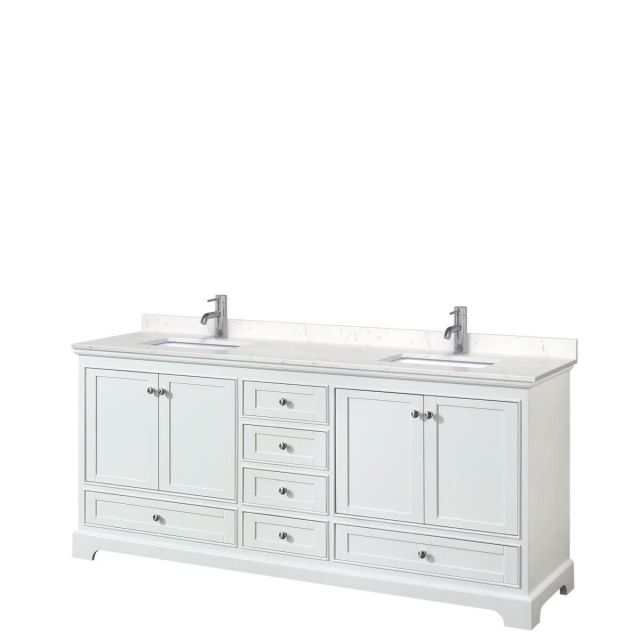 Wyndham Collection Deborah 80 inch Double Bathroom Vanity in White with Light-Vein Carrara Cultured Marble Countertop, Undermount Square Sinks and No Mirrors - WCS202080DWHC2UNSMXX