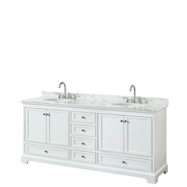 Wyndham Collection Deborah 80 inch Double Bath Vanity in White with White Carrara Marble Countertop and Undermount Oval Sinks - WCS202080DWHCMUNOMXX