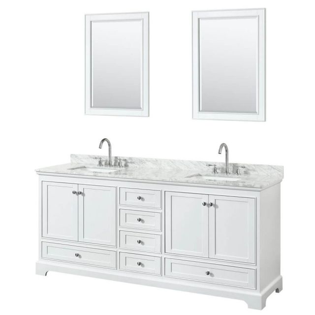 Wyndham Collection Deborah 80 Inch Double Bath Vanity In White With White Carrara Marble Countertop With Undermount Square Sink With 24 Inch Mirror - WCS202080DWHCMUNSM24