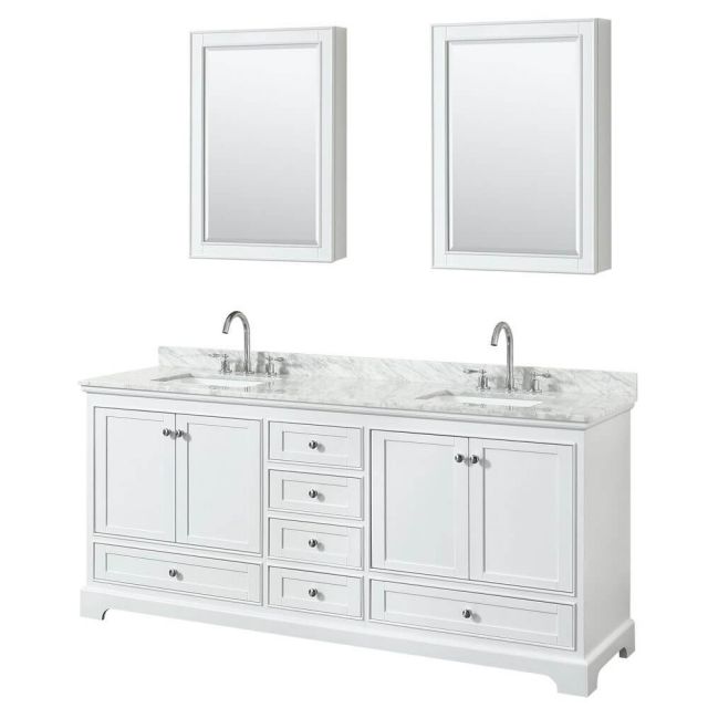 Wyndham Collection Deborah 80 Inch Double Bath Vanity In White With White Carrara Marble Countertop With Undermount Square Sink With Medicine Cabinet - WCS202080DWHCMUNSMED