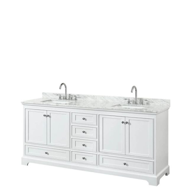 Wyndham Collection Deborah 80 Inch Double Bath Vanity In White With White Carrara Marble Countertop With Undermount Square Sink - WCS202080DWHCMUNSMXX