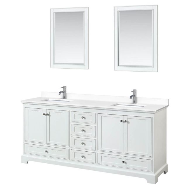 Wyndham Collection Deborah 80 inch Double Bathroom Vanity in White with White Cultured Marble Countertop, Undermount Square Sinks and 24 inch Mirrors - WCS202080DWHWCUNSM24