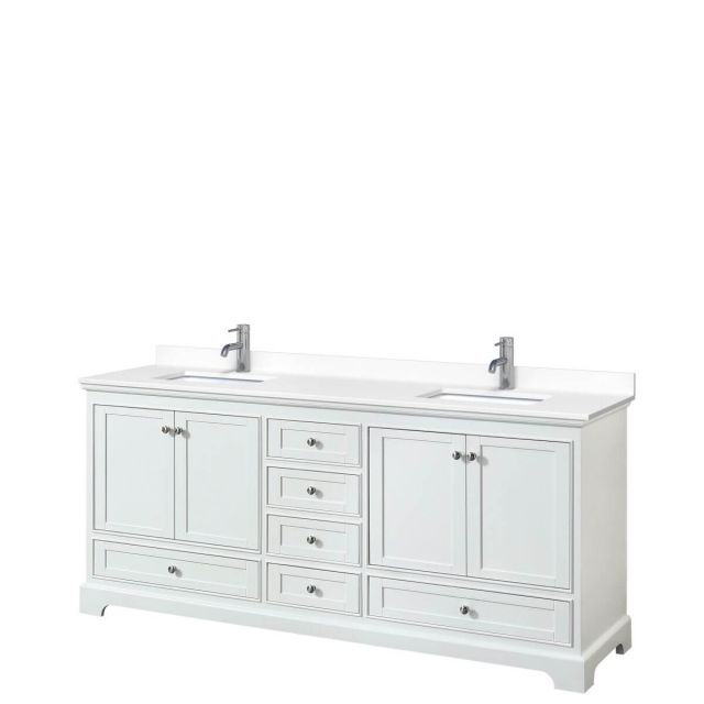 Wyndham Collection Deborah 80 inch Double Bathroom Vanity in White with White Cultured Marble Countertop, Undermount Square Sinks and No Mirrors - WCS202080DWHWCUNSMXX
