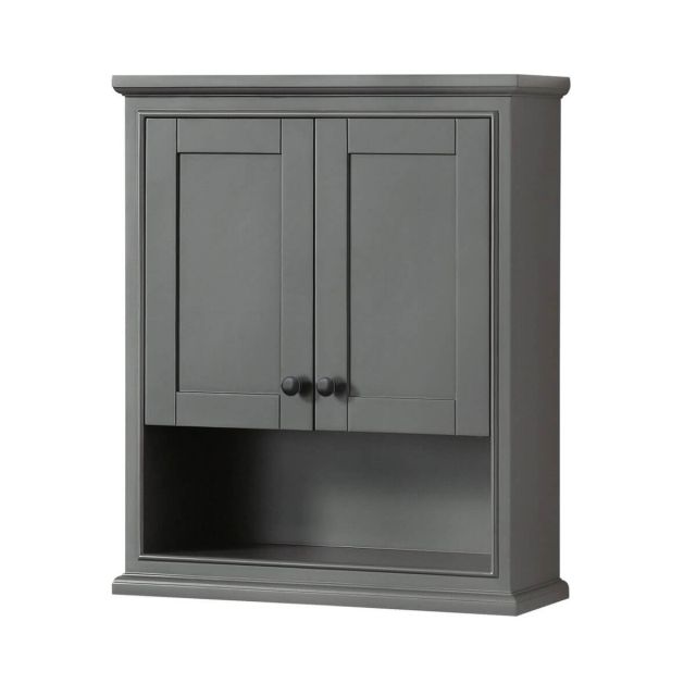 Wyndham Collection Deborah 25 inch Over-the-Toilet Bathroom Wall-Mounted Storage Cabinet in Dark Gray with Matte Black Trim WCS2020WCGB