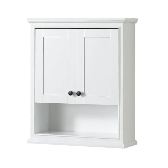 Wyndham Collection Deborah 25 inch Over-the-Toilet Bathroom Wall-Mounted Storage Cabinet in White with Matte Black Trim WCS2020WCWB