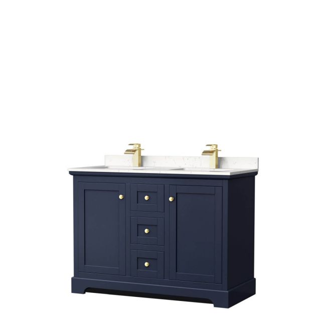 Wyndham Collection Avery 48 inch Double Bathroom Vanity in Dark Blue with Light-Vein Carrara Cultured Marble Countertop, Undermount Square Sinks and No Mirror - WCV232348DBLC2UNSMXX