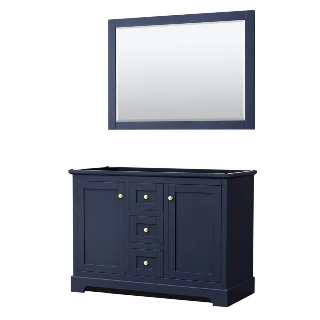 Wyndham Collection Avery 48 inch Double Bathroom Vanity in Dark Blue with 46 inch Mirror, No Countertop and No Sinks - WCV232348DBLCXSXXM46